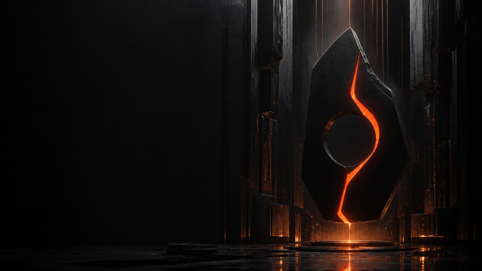 Obsidian AI monolith with a warm illuminated signal